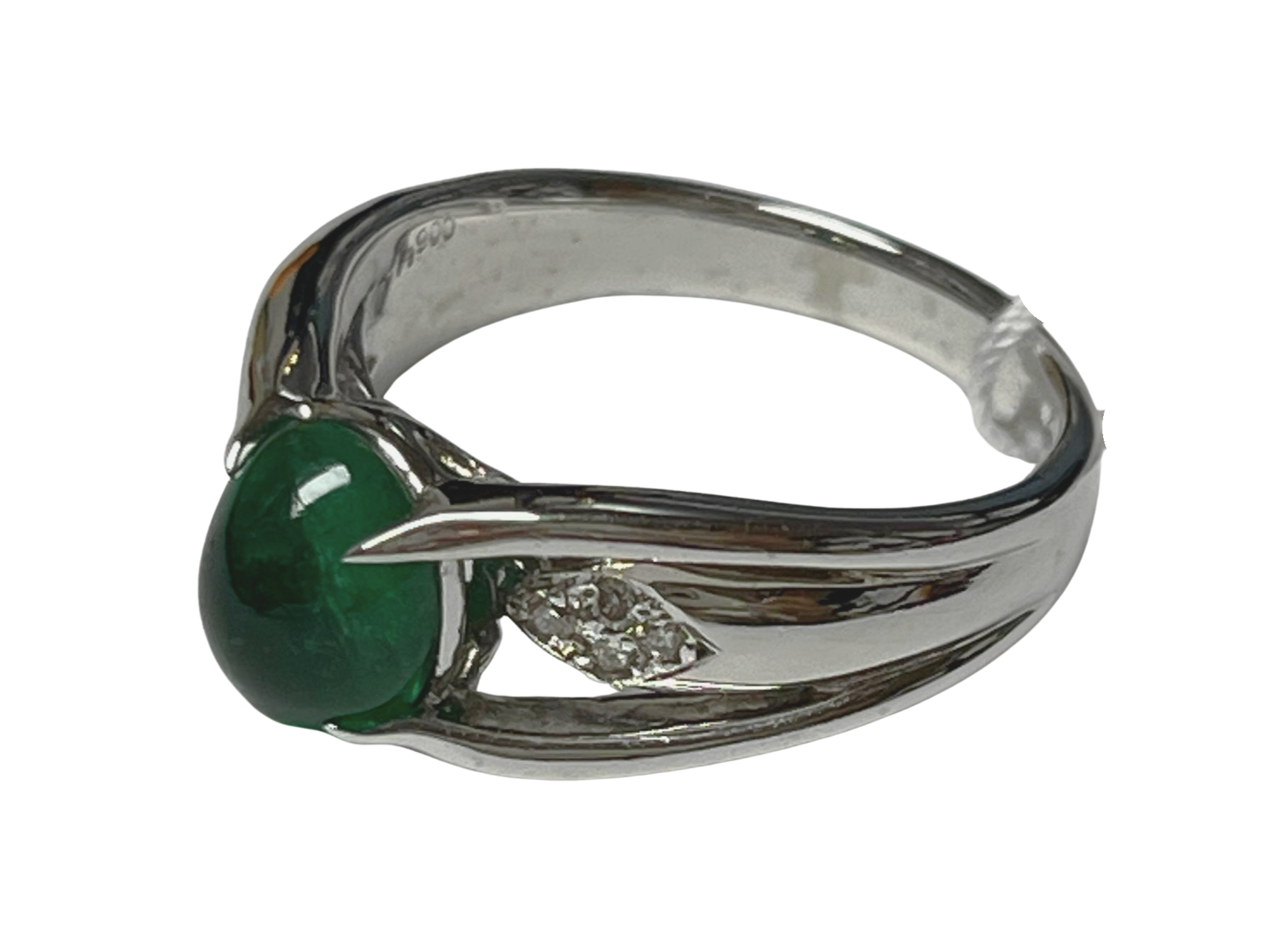 PT900 Emerald With Diamonds Ring 9.8G