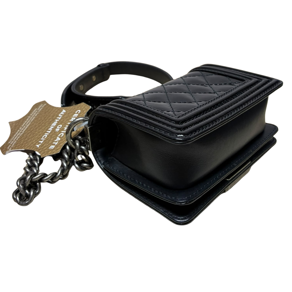 Chanel Boy Flap Bag Black Quilted Patent Leather Mini