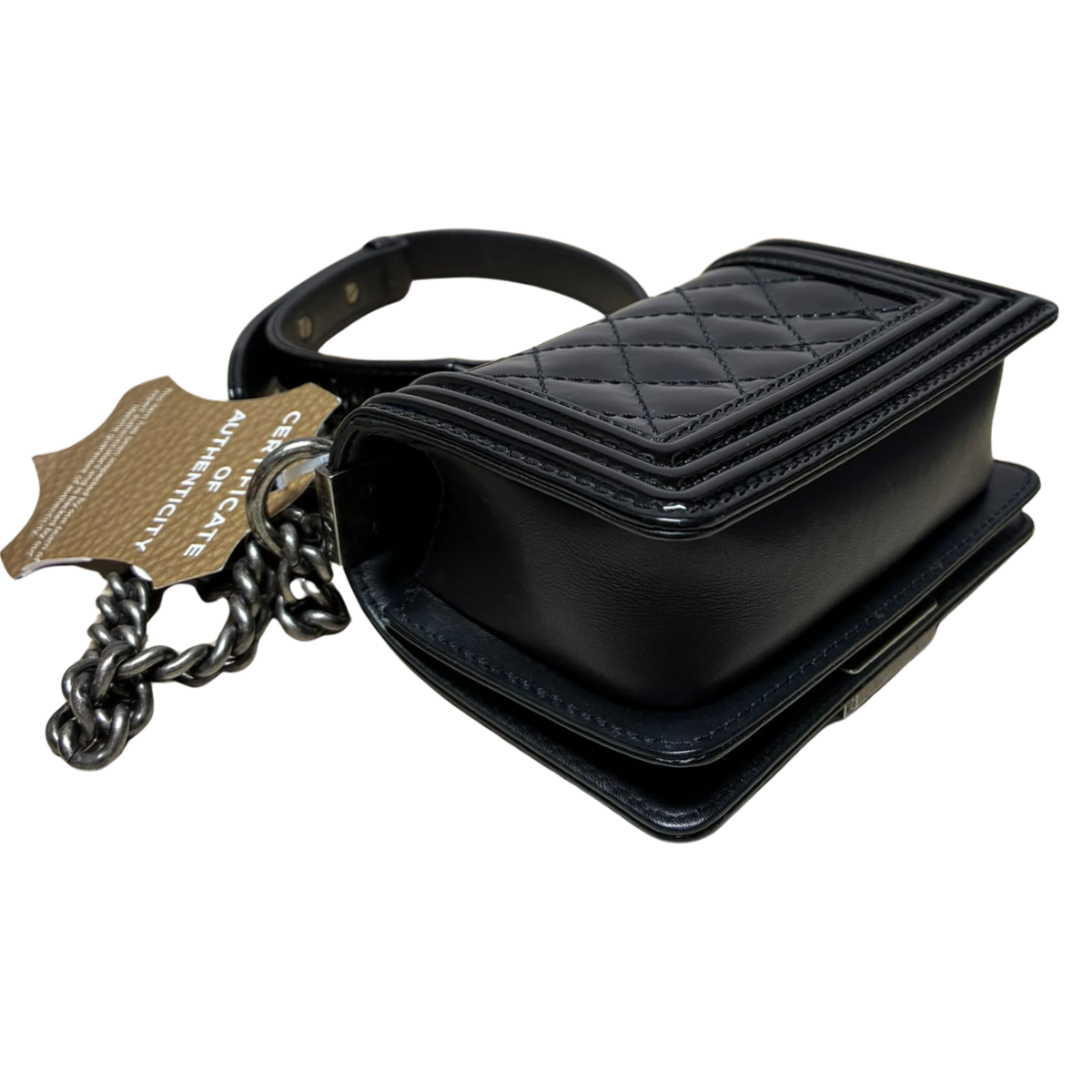 Chanel Boy Flap Bag Black Quilted Patent Leather Mini