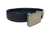 BELT-SIL/BLK BRAUN BUFFEL LEATHER