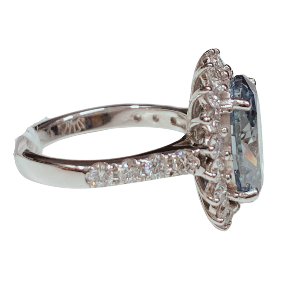 18KWG Blue Lab Grown Diamond Ladys Ring With Cert 6.34GM