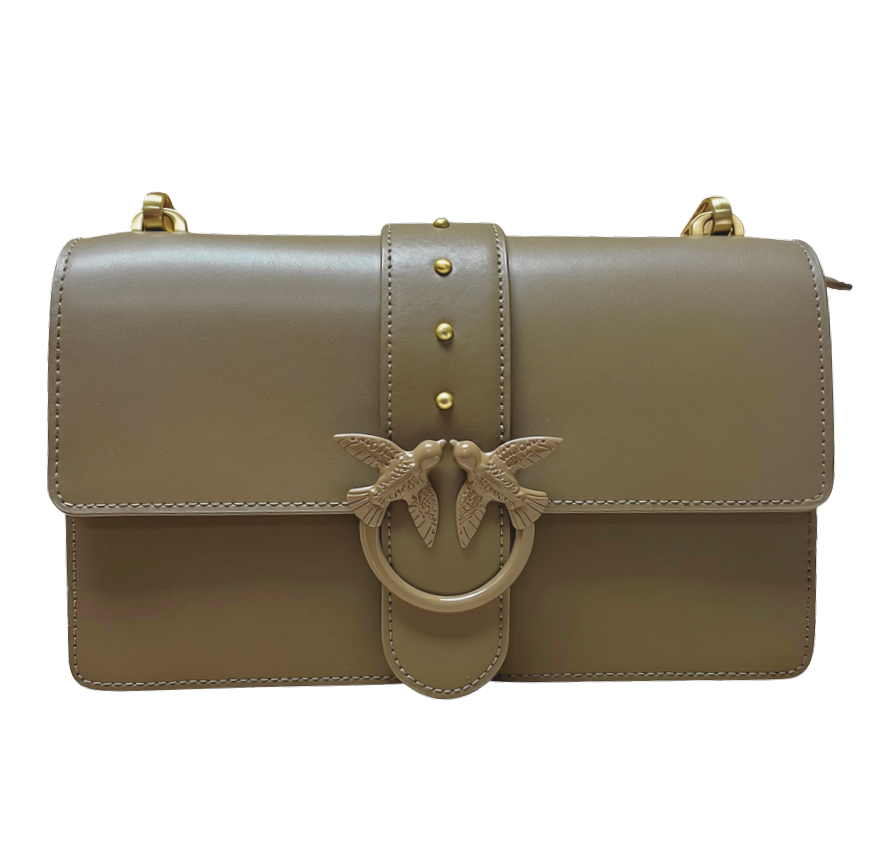Pinko Love One Classic Simply Shoulder Bag  Taupe Leather Finish