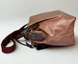 Tods Flower Hobo Bag Pink Canvas Burgundy Leather Trim