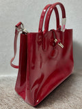 Longchamp Roseau Red Patent Leather Top Handle Shoulder Strap Tote