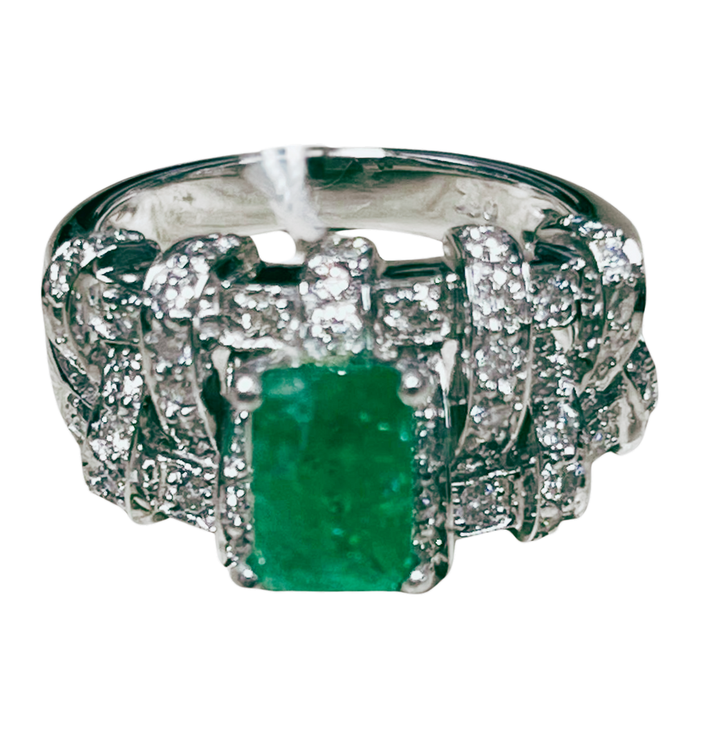 Ring 750WG Ladies Emerald And Diamond 7.7GM