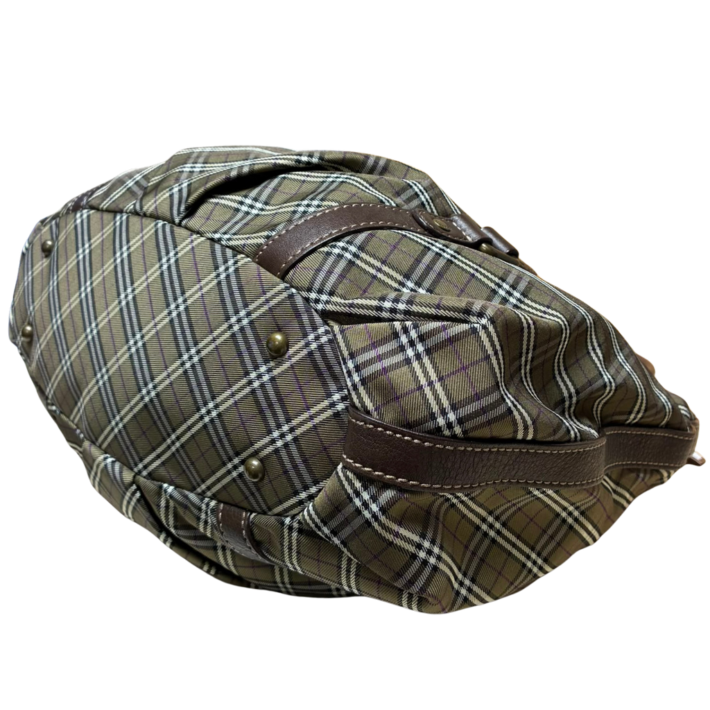 Burberry Blue Label Tote Bag  Khaki Plaid Canvas
