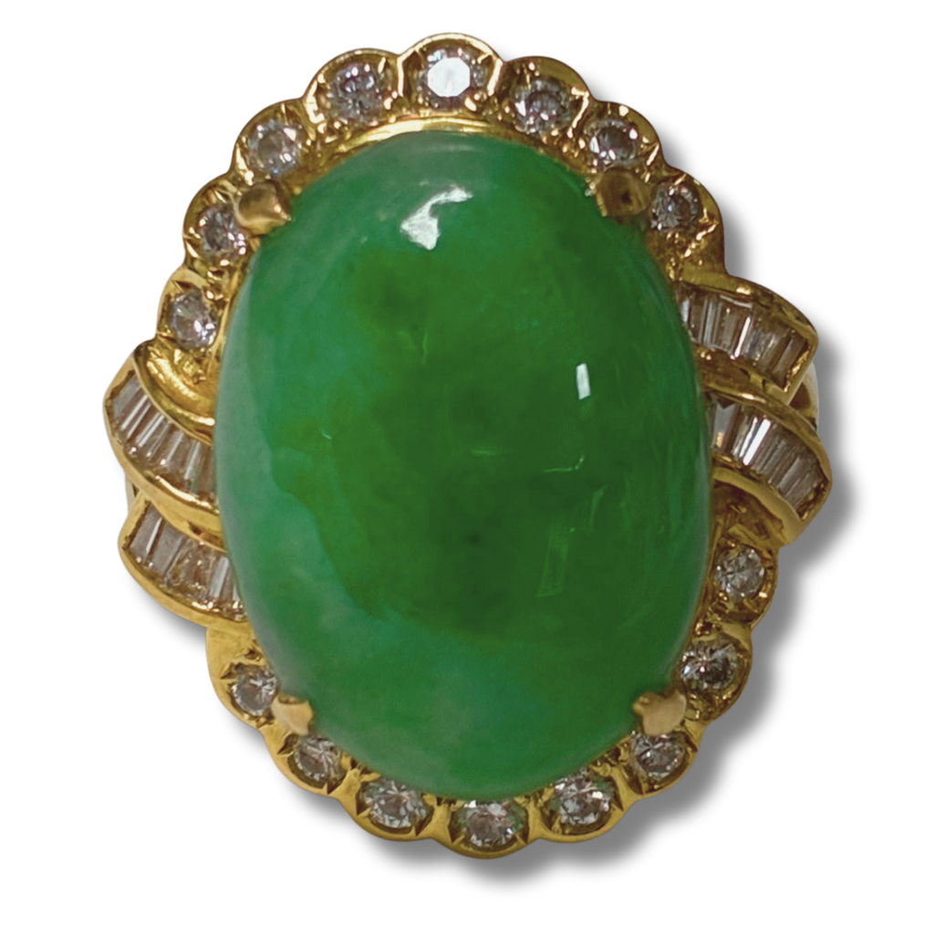 850YG Jade And Diamond Ring 7.6GM