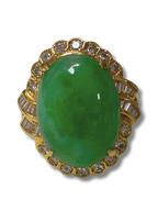 850YG Jade And Diamond Ring 7.6GM