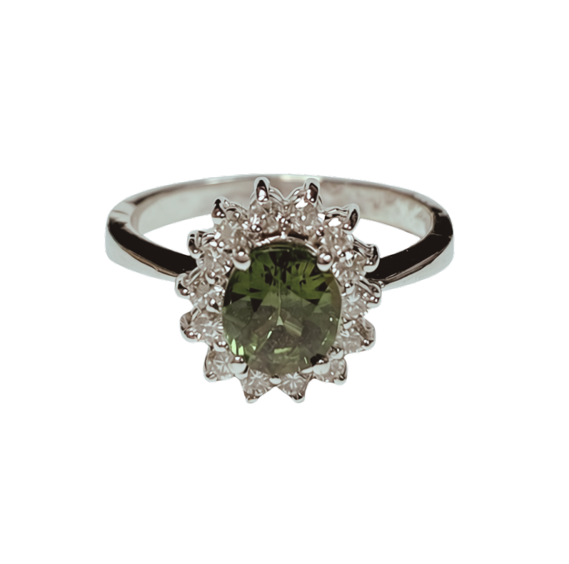 18KWG Green Gemstone With Diamond Halo Ring 3.4GM Main image