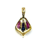 18KYG Blue Topaz & Pink Tourmaline Pendant With Diamond