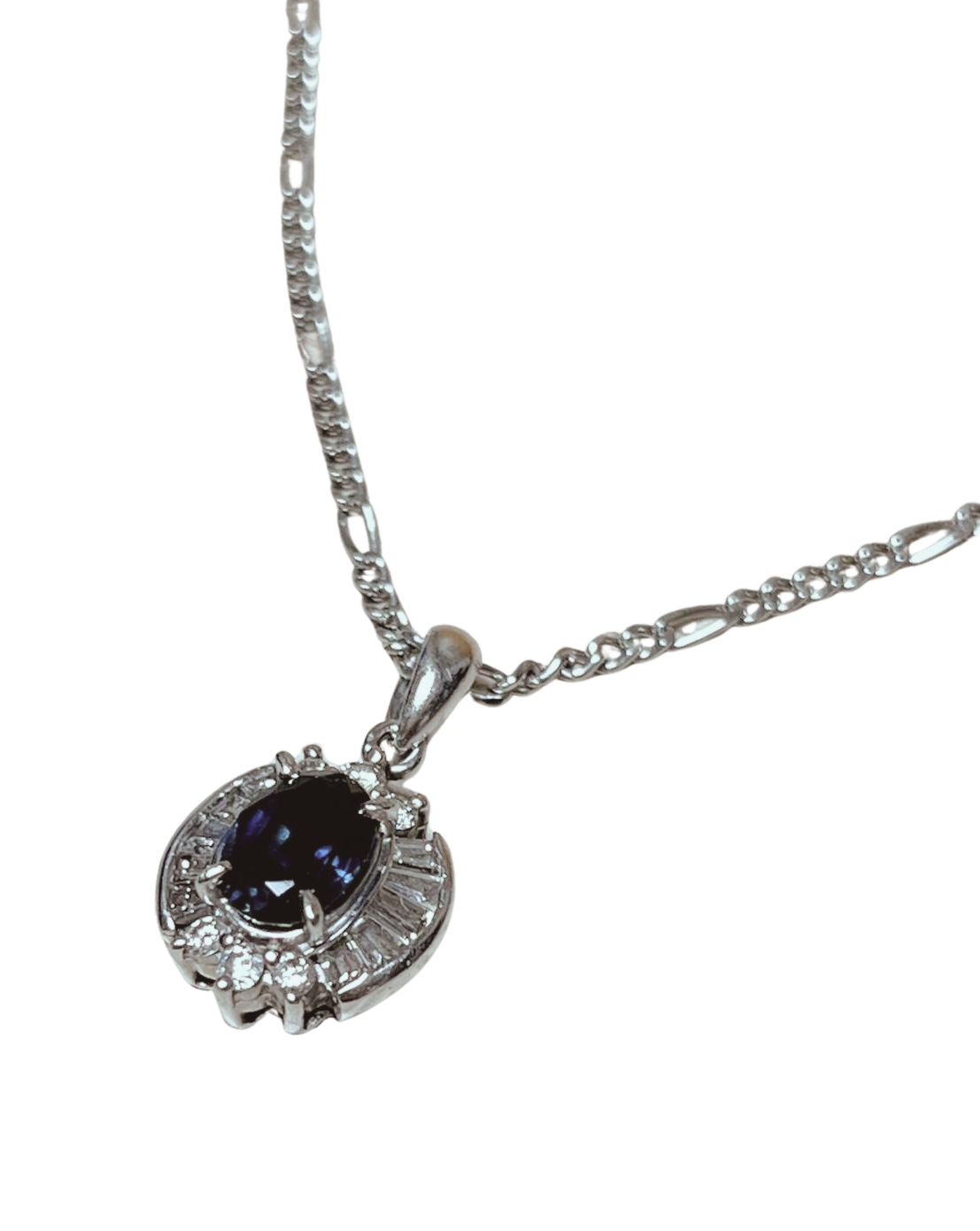 PT850 Necklace Blue Sapphire And Diamond Halo Pendant 7.8G Main image