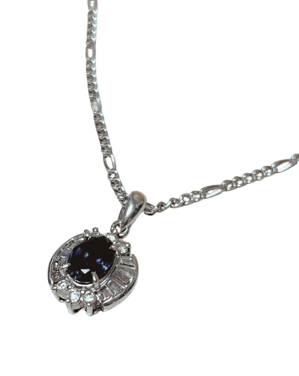 PT850 Necklace Blue Sapphire And Diamond Halo Pendant 7.8G