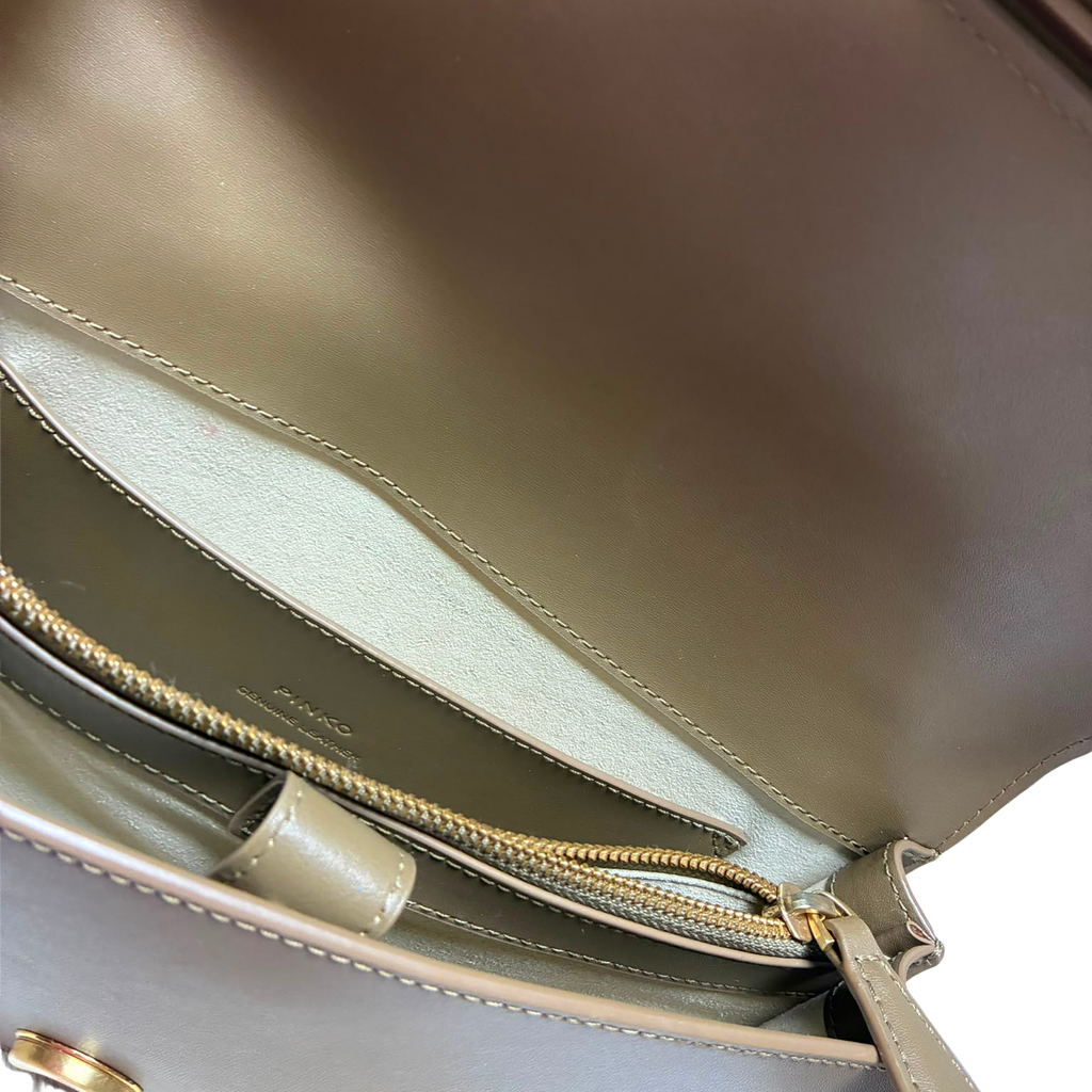 Pinko Love One Classic Simply Shoulder Bag  Taupe Leather Finish