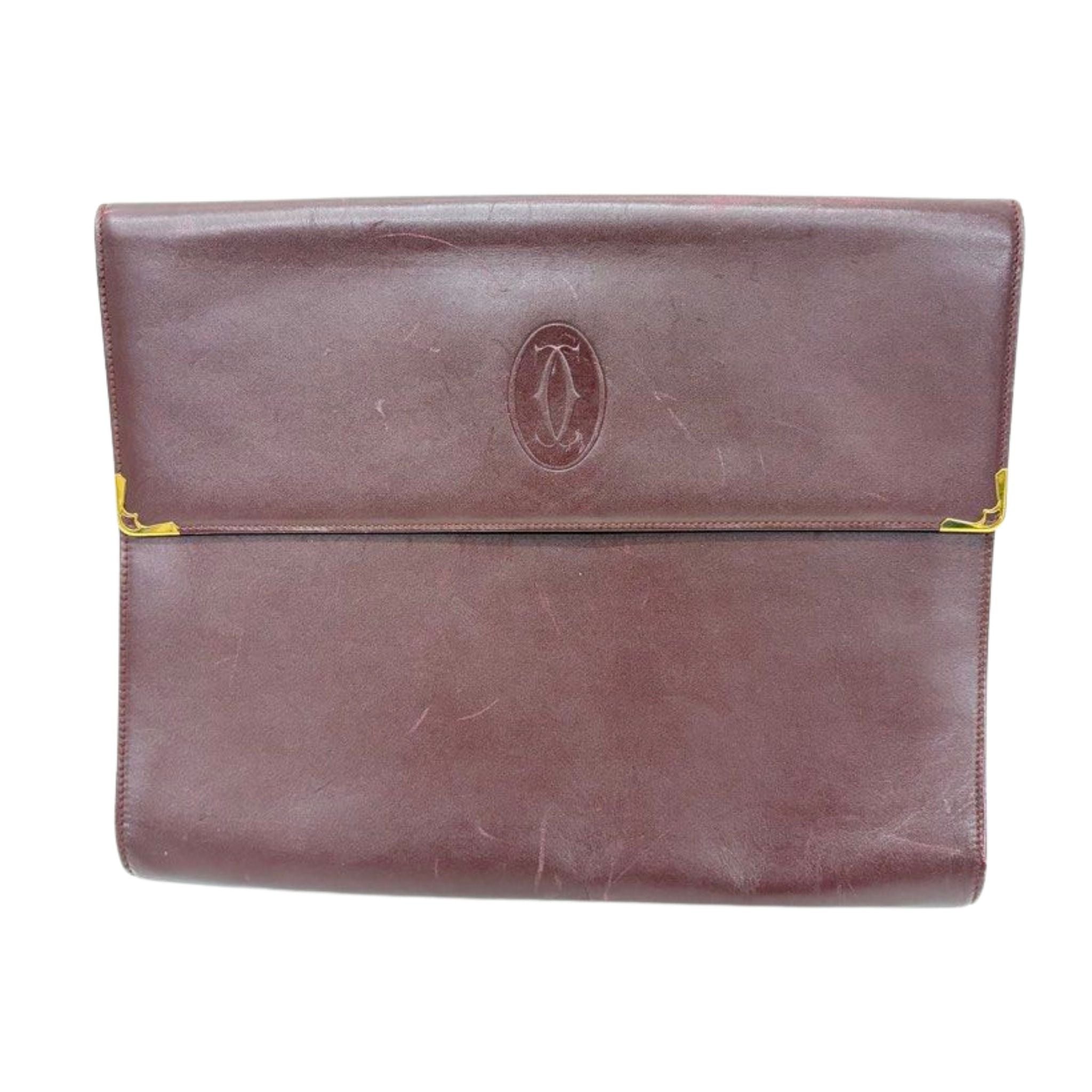 Cartier Burgundy Leather Document Holder Clutch Bag
