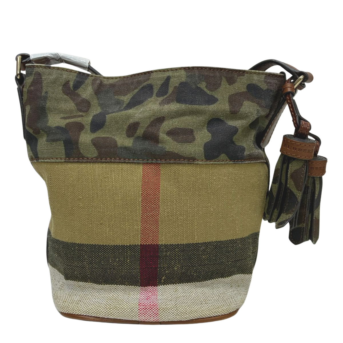 Burberry Camouflage Trimmed Ashby Bucket Bag