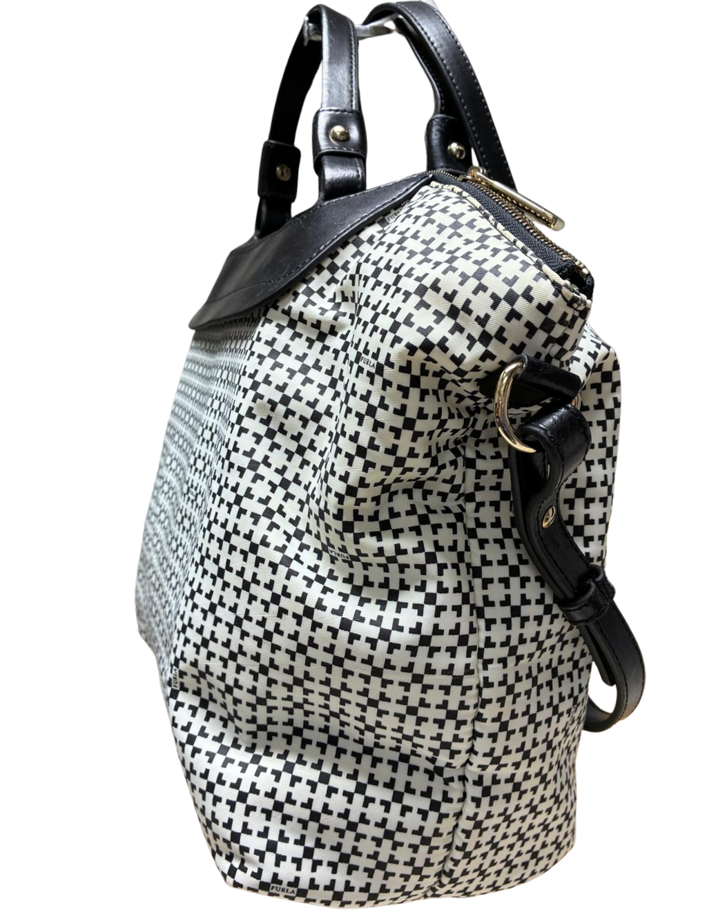 Printed Nylon Large Divided Satchel Tote