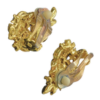 Gold Tone Clip On Earrings Crystal Cluster Leaf Shaped Design