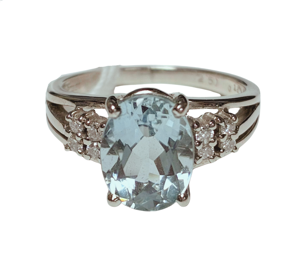 950 Platinum Aquamarine And Diamond Ring 6.9G Size 13