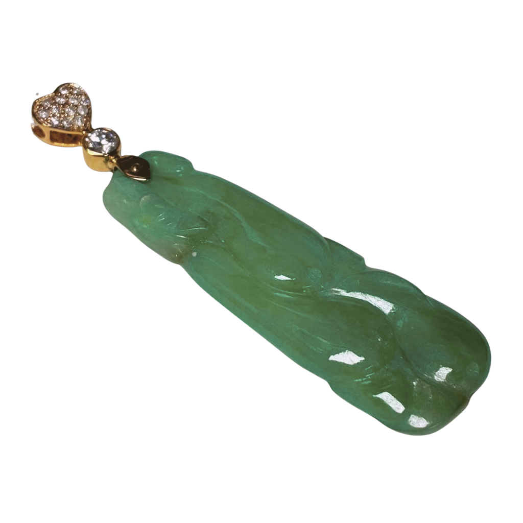 18KYG Diamond And Green Jade Pendant 7.6GM