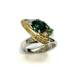 PT900/750YG Green Tourmaline, Tsavorite Garnet & Diamond Ring