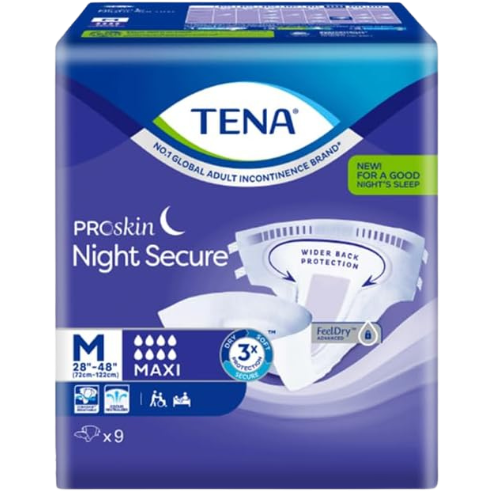 TENA Proskin Night Secure Adult Diapers Medium 9 Pieces 8 Packs