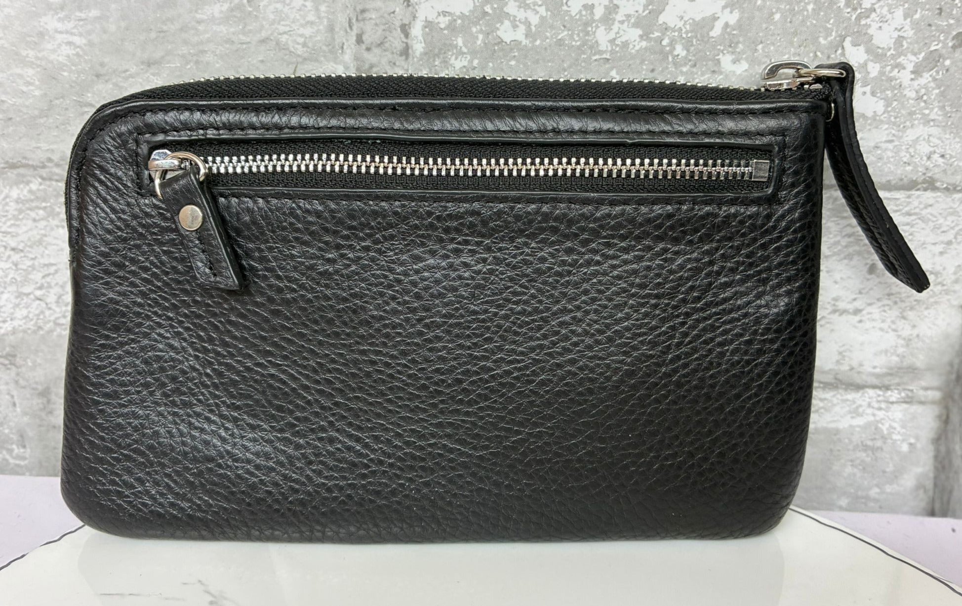 Status Anxiety Smoke And Mirrors Pouch Black Shrunken Pebble Leather