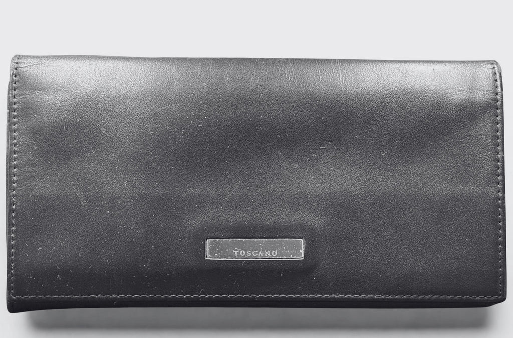 Toscano Black Genuine Leather Long Wallet