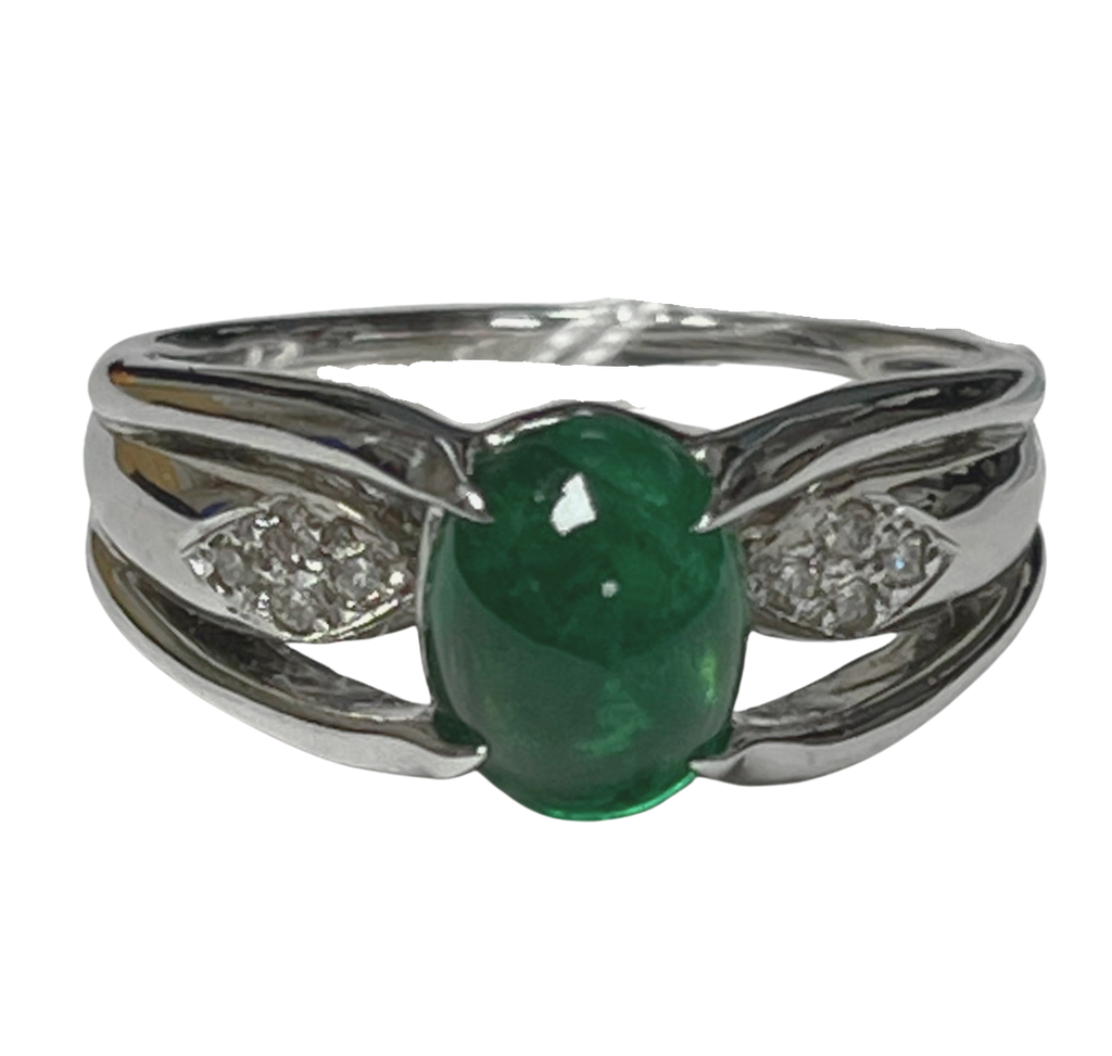 PT900 Emerald With Diamonds Ring 9.8G