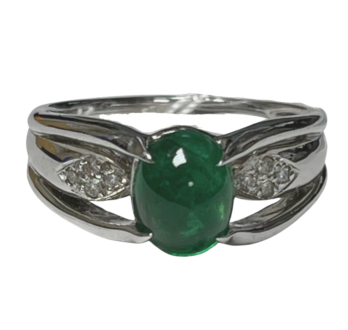 PT900 Emerald With Diamonds Ring 9.8G