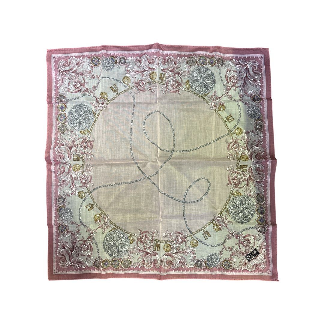 Celine Paris Handkerchief Floral With Chains And Medals Pink
