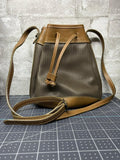 Vintage Charles Jourdan Coated Canvas Drawstring Bucket Bag With Tan Leather Trim