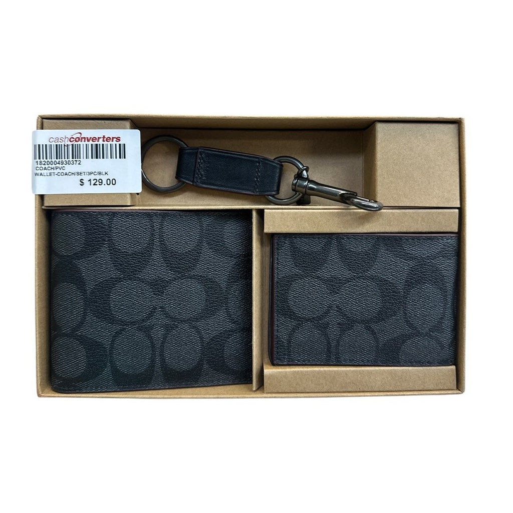Coach 3-Piece Wallet Gift Set- Black Signature PVC