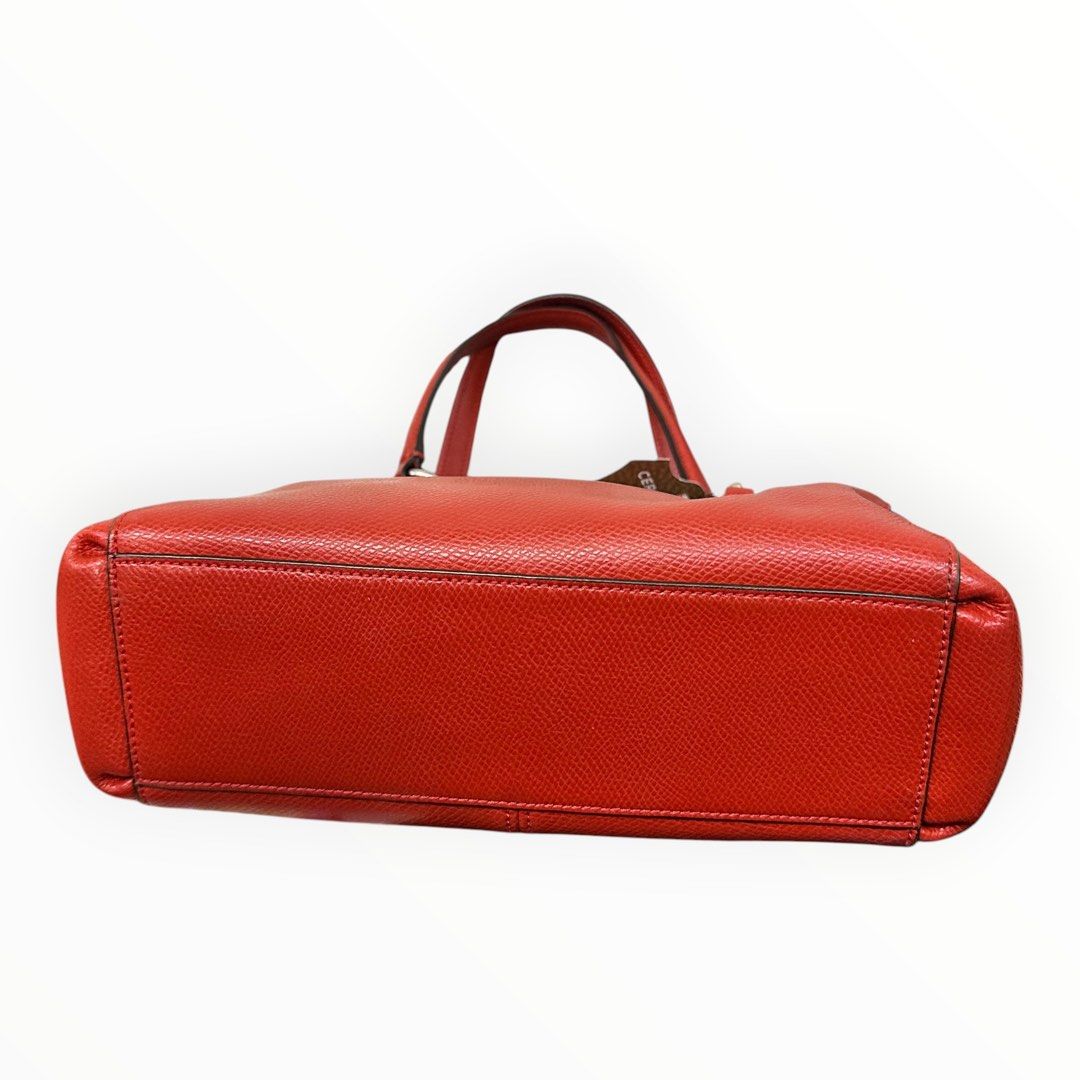 Coach Orange Red Crossgrain Leather Double Handle Satchel Handbag