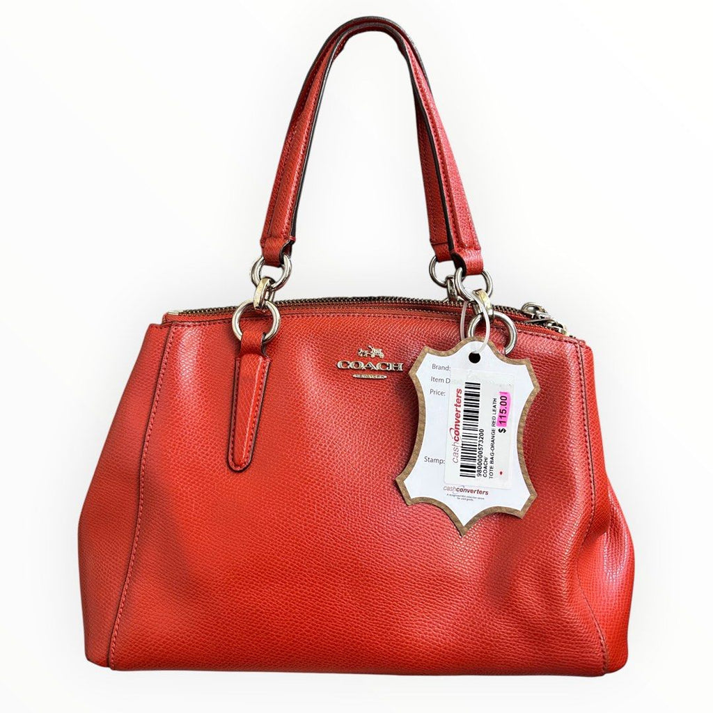 Coach Orange Red Crossgrain Leather Double Handle Satchel Handbag