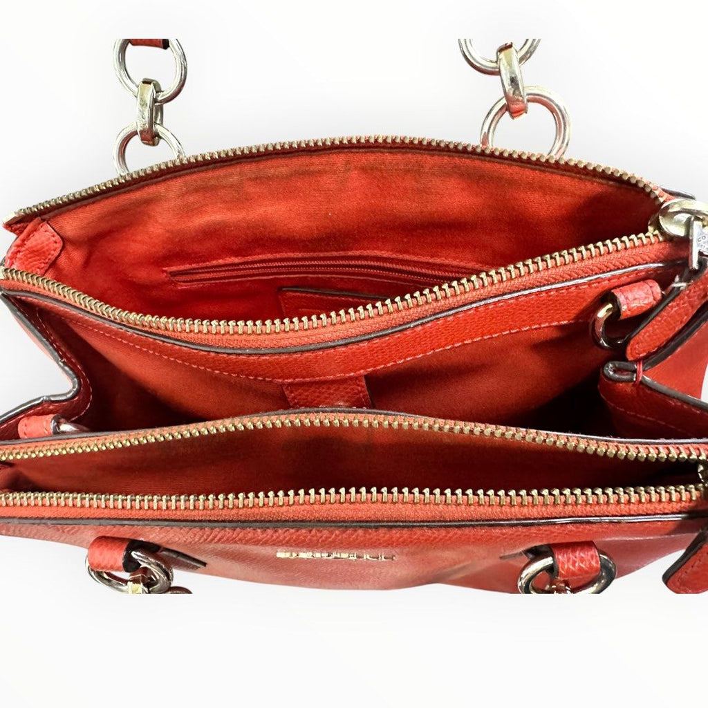 Coach Orange Red Crossgrain Leather Double Handle Satchel Handbag