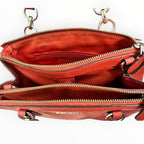 Coach Orange Red Crossgrain Leather Double Handle Satchel Handbag