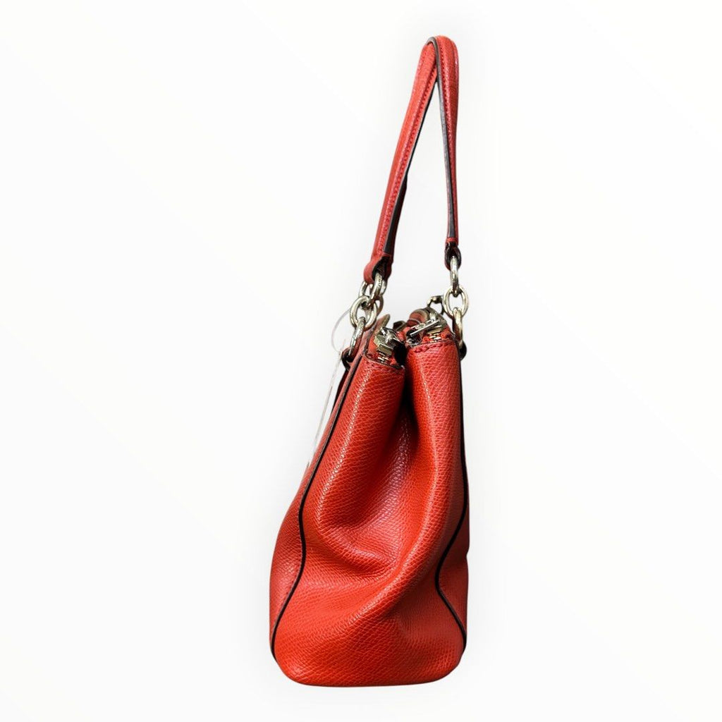 Coach Orange Red Crossgrain Leather Double Handle Satchel Handbag