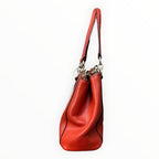 Coach Orange Red Crossgrain Leather Double Handle Satchel Handbag