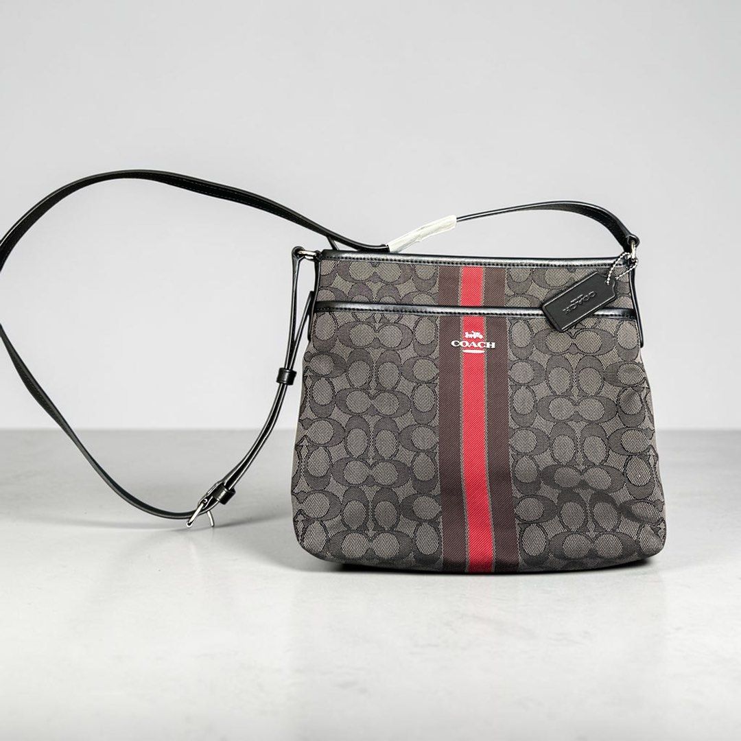 COACH  SLING BAG with SIG BLACK CANV&LEATHER STRAP/RED STRIPE Main image