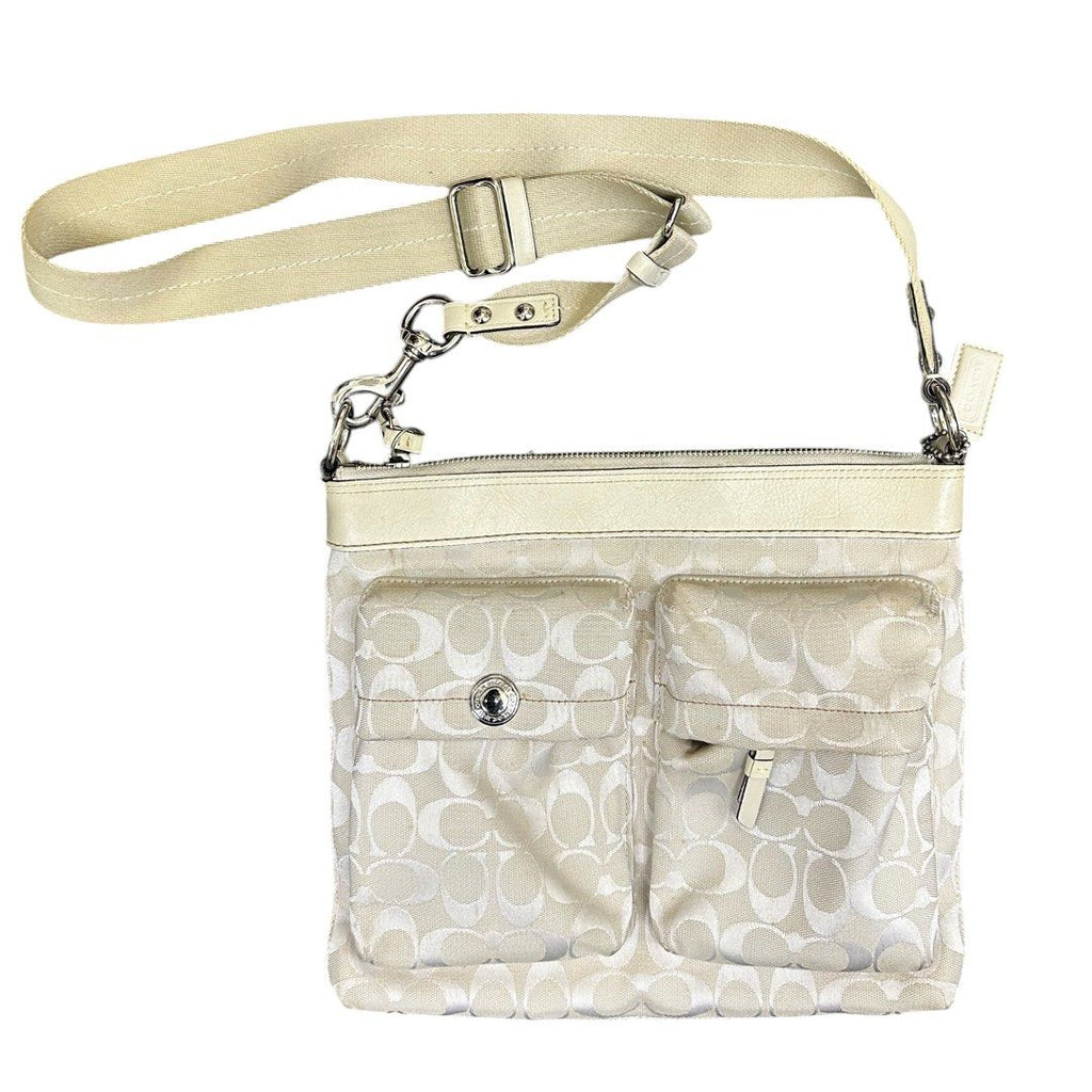 Coach Signature Canvas Multi-Pocket Crossbody Bag – White/Cream