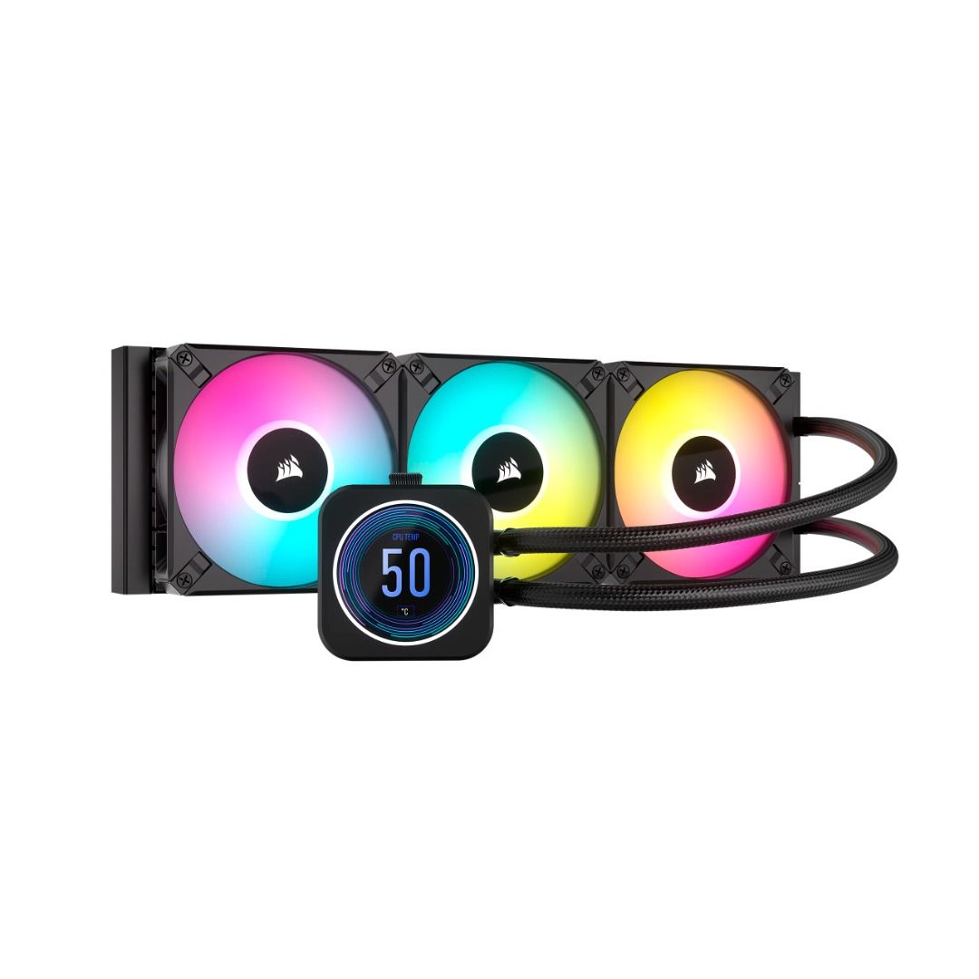CORSAIR iCUE H150i ELITE LCD XT Liquid CPU Cooler - IPS LCD Screen - 360mm Radiator, 3 x AF120 ELITE RGB PWM Fans