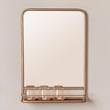 Creative CoOp Metal Framed Wall Mirror With Shelf Brass 27.5L X 19W Inches