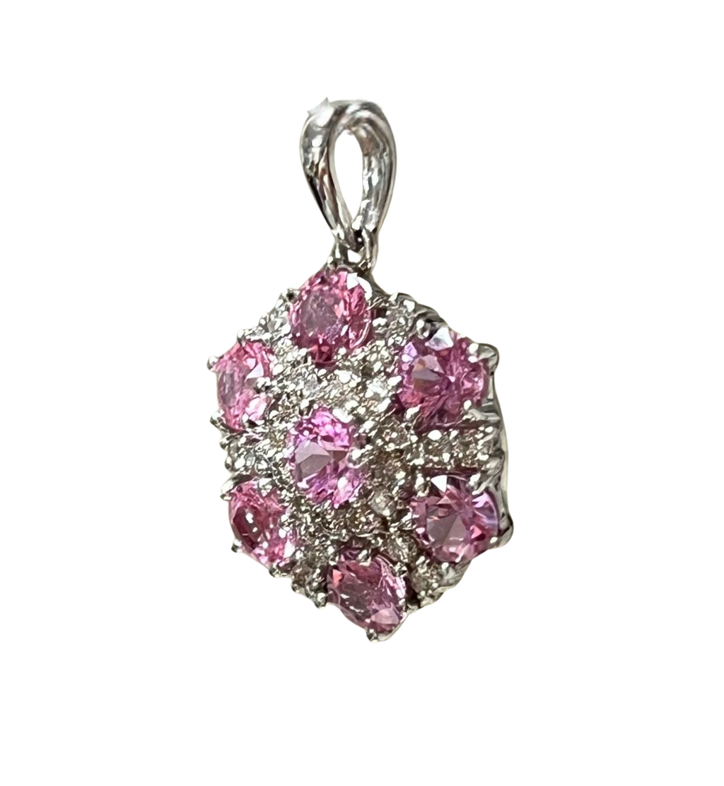 750WG Floral Inspired Pink Topaz And Diamond Pendant 3.2GM