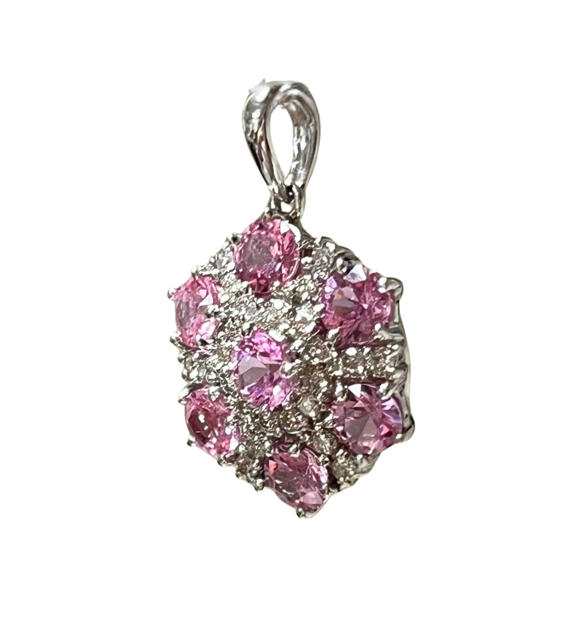 750WG Floral Inspired Pink Topaz And Diamond Pendant 3.2GM