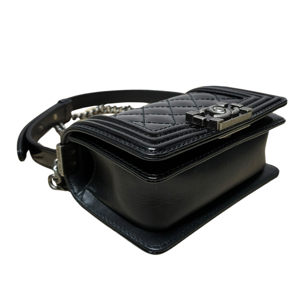 Chanel Boy Flap Bag Black Quilted Patent Leather Mini