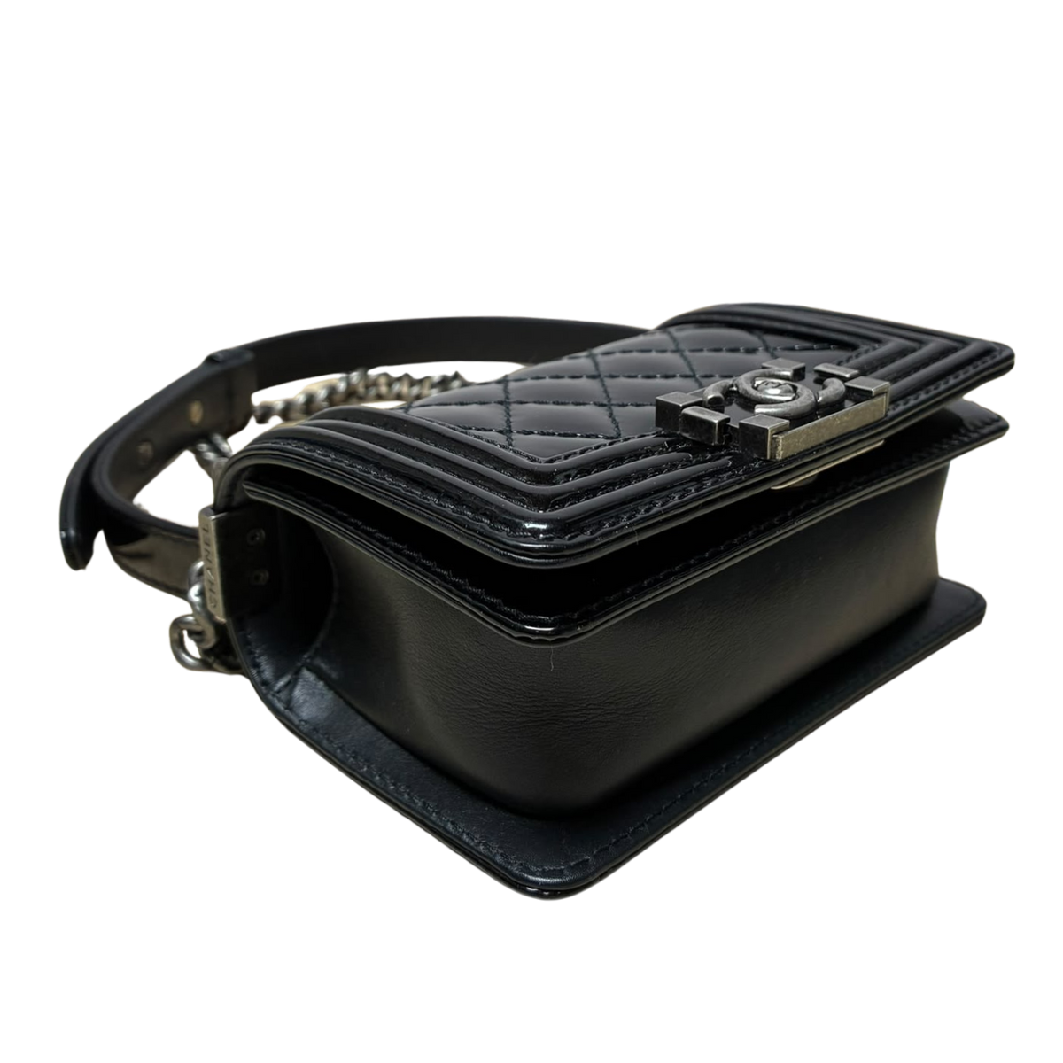 Chanel Boy Flap Bag Black Quilted Patent Leather Mini