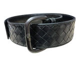 Bottega Veneta Belt Intrecciato Woven Leather Black Matte Gunmetal Hardware