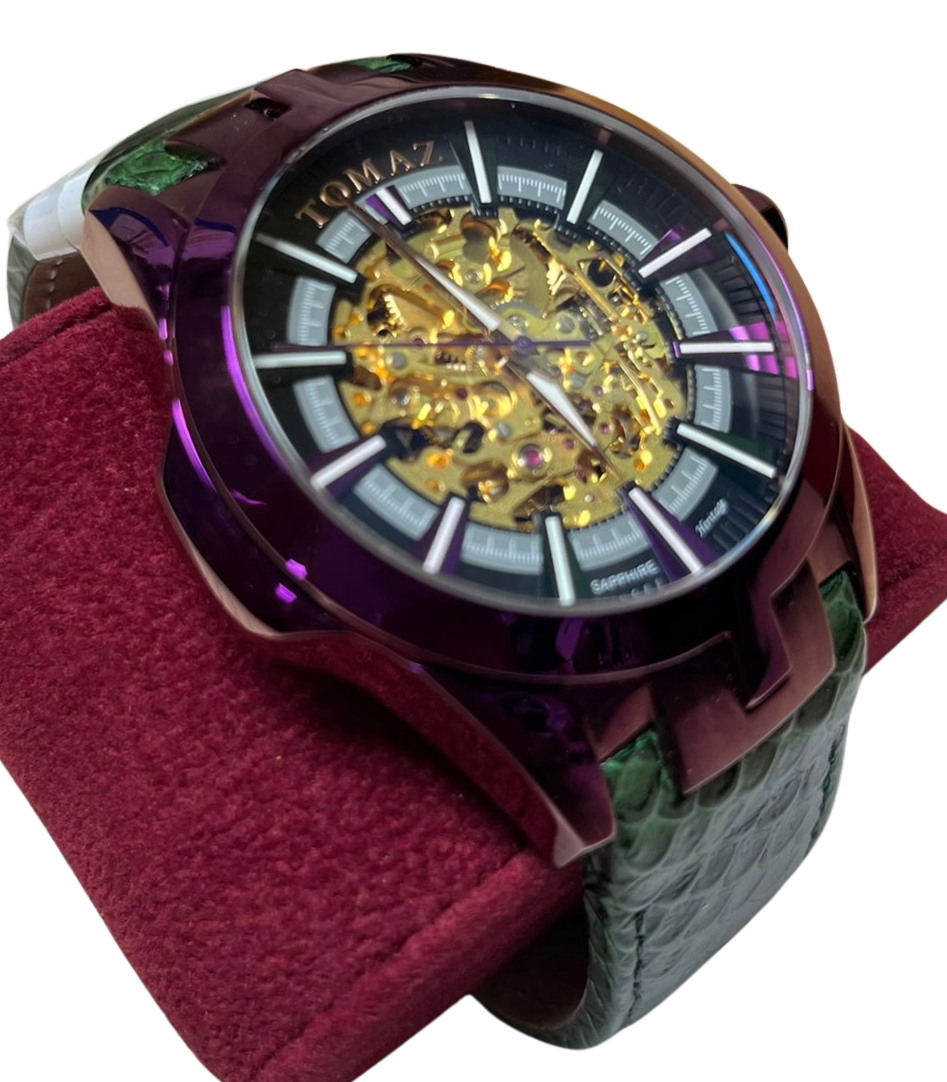 Tomaz TW003B Skeletor Automatic Watch Green Salmon Leather Strap