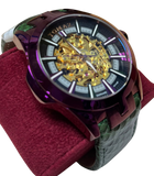 Tomaz TW003B Skeletor Automatic Watch Green Salmon Leather Strap