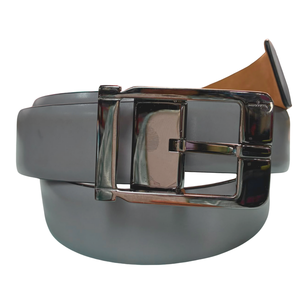 Salvatore Ferragamo SP67 Adjustable Dress Belt Grey Leather Silver Buckle